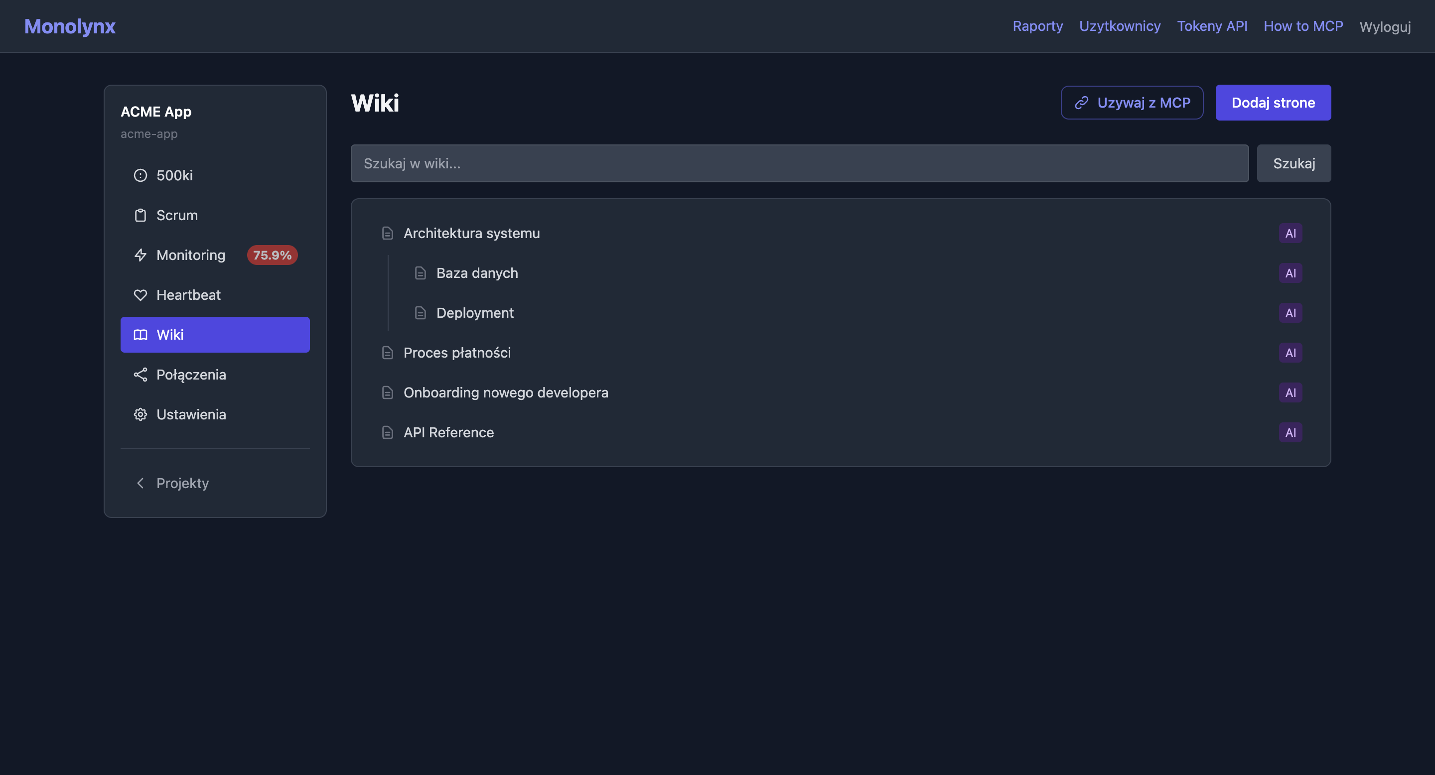 Wiki page tree with nested hierarchy
